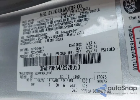 2010 Ford Fusion Se из США, поврежденный, VIN 3FAHP0HA4AR228053